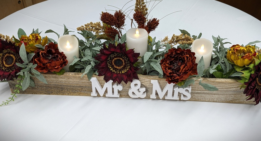 Mr & Mrs Box with Flowers & Candles