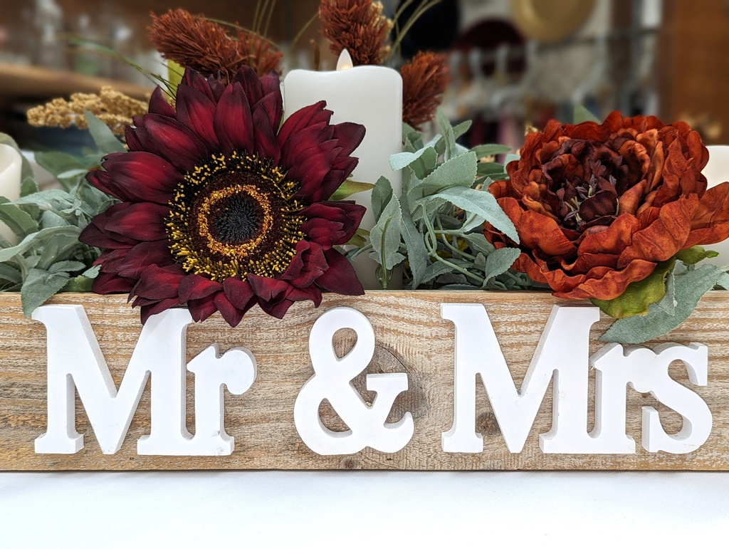 Mr & Mrs Box with Flowers & Candles