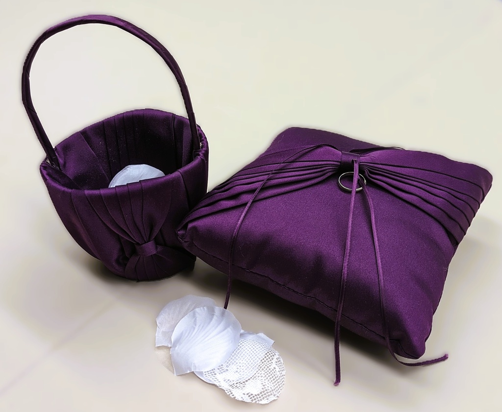 Purple Flower Girl Basket and Ring Bearer Pillow